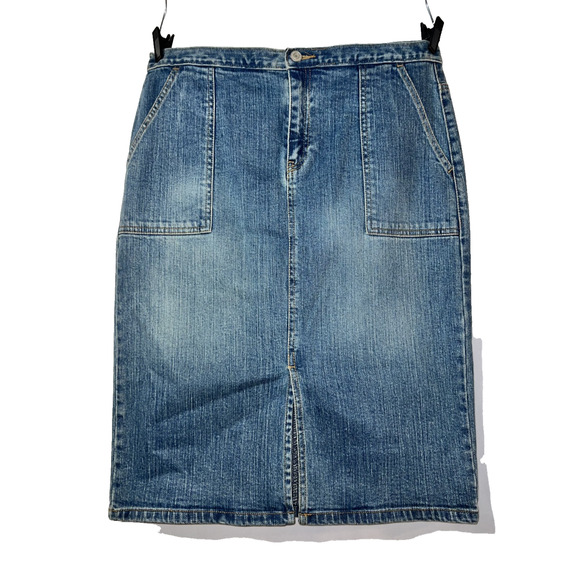 GAP Skirt Size 12 Blue Denim Jean Straight Pencil Vented Front Stretch Cotton - Picture 1 of 3